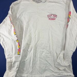Ron Jon White Long Sleeve Tee with Vibrant Sleeve Graphics